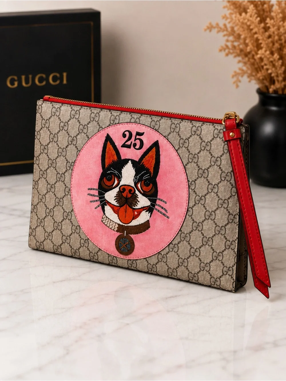 Gucci GG Supreme Clutch Limited Edition Year of the Dog - Boston Terrier Supreme